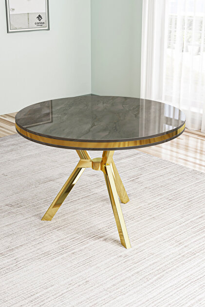 Mos Serisi 90x90 Lak Panel Antrasit Ironi Gold Kaplama Ayaklı Mutfak Masası