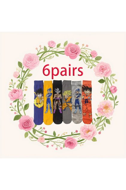 MULTI 6pairsof Dragon Ball mid tube animesocks kneehigh men's socks cosplay hip-hop personali