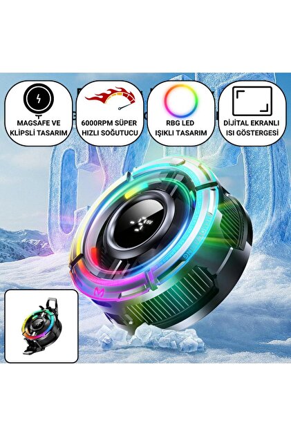 Genel Markalar CX08AI Manyetik Klipsli Telefon Soğutucu Fan RGB