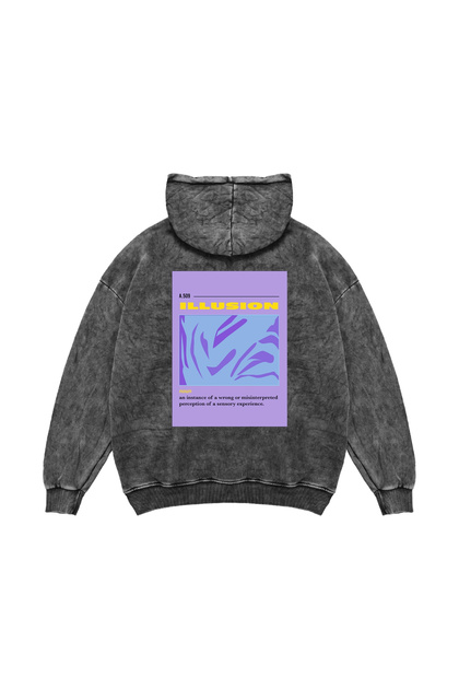 Illusion Printed Oversize Unisex Washable Black Hoodie
