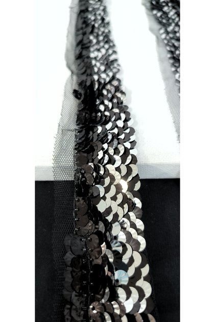 SILVER BLACK PULE STRIP ON BLACK TULE