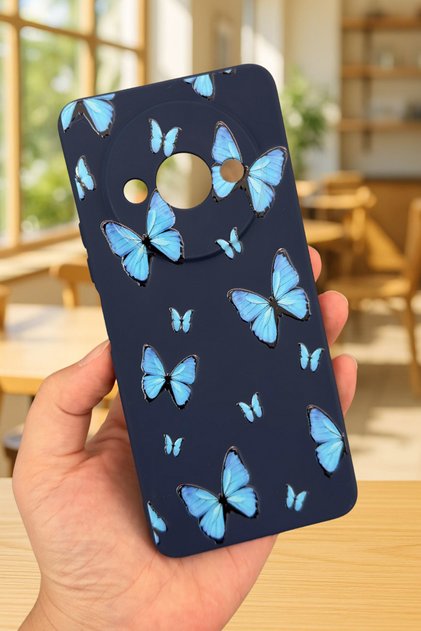 Xiaomi Redmi A3 Compatible Blue Butterfly Patterned Silicone Shock-Absorbing Classic Protective Rubber Case