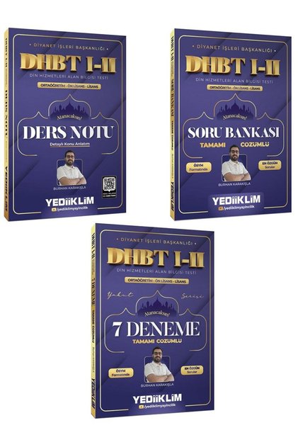 Diyanet İşleri Başkanlığı DHBT I-II Ortaöğretim Ön Lisans Lisans Ders Notu Soru Bankası ve Deneme Seti 3 Kitap