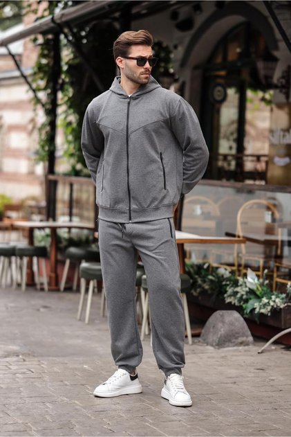 Anthracite Hooded Relaxed Fit Men's Tracksuit Set E7330