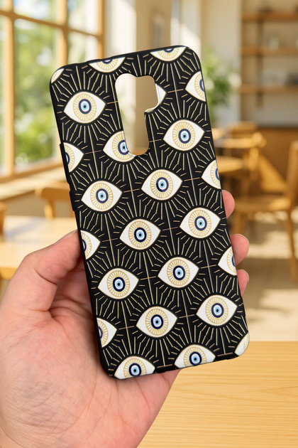 Oppo Reno 2Z Compatible Evil Eye Patterned Silicone Shock-Absorbing Classic Protective Rubber Case