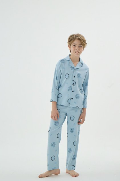 Boy's Pajama Set Long Sleeve Buttoned Patterned Pajama Set C7T1N98