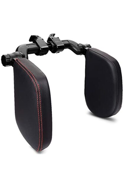 Head and neck car headrest, black with red stitching, universal