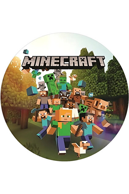 Yenilebilir Yuvarlak Pasta Resim Baskısı 20 cm Şekerli Kağıt Minecraft Temalı 05
