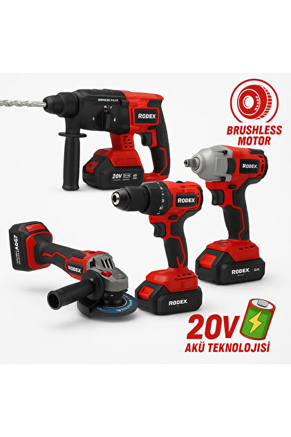 Rodex 20V Akülü 4'lü Şarjlı Matkap Seti Darbeli Matkap, Vidalama