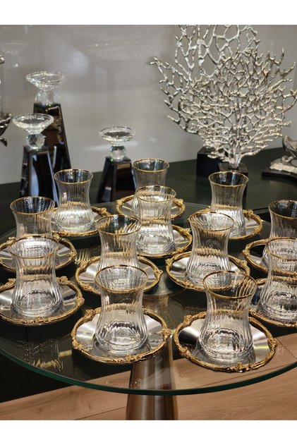 FIRST CLASS 12-Person 24-Piece Tea Set Gold Silver