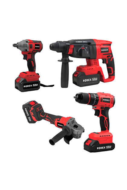 Rodex 20V Akülü 4'lü Şarjlı Matkap Seti Darbeli Matkap, Vidalama