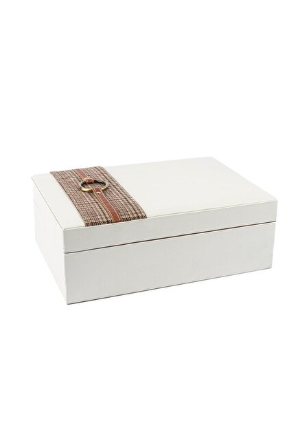 White Plaid Leather Jewelry Box 22x30x11cm