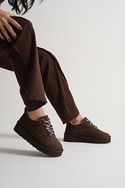 Women's Brown Thick Poly Sole Lace-Up Casual Shoes