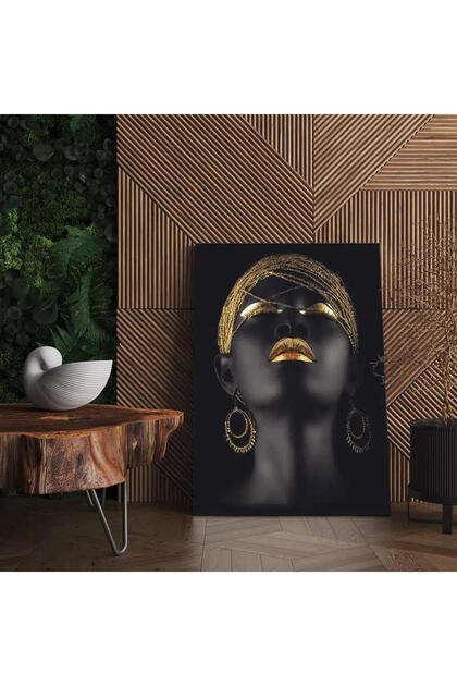 Tablou canvas pânză machiaj auriu portret femeie negru auriu