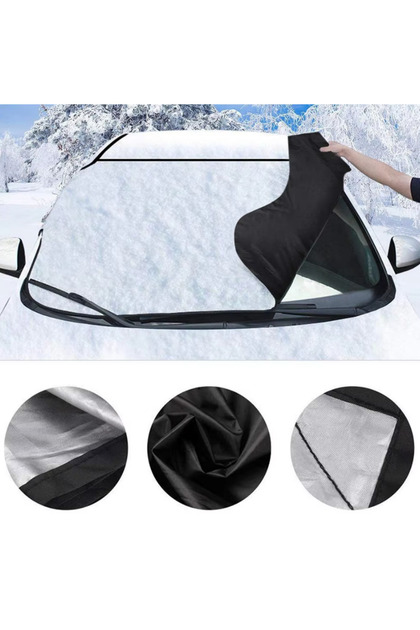 Parasolar iarna parbriz anti-inghet, prindere magnetica, poliester, negru