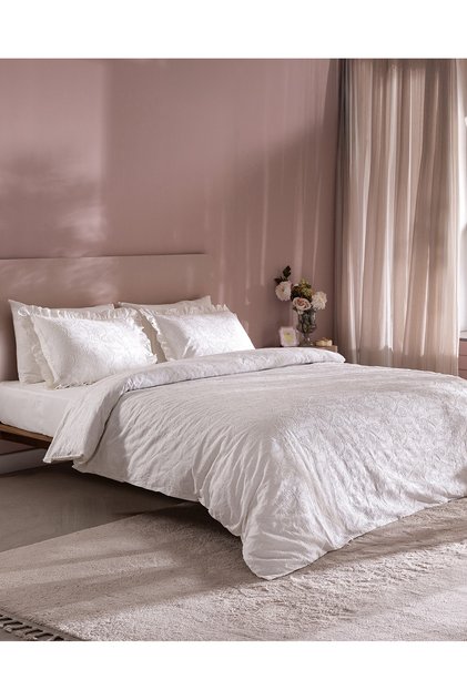 Aulne Double %100 Cotton Embroidered Li Bed Sheet Li Duvet Cover Set - White