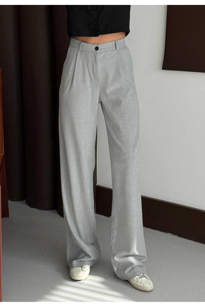 Women's Light Gray Palazzo Oversized Relaxed Cut Trousers Negy01001