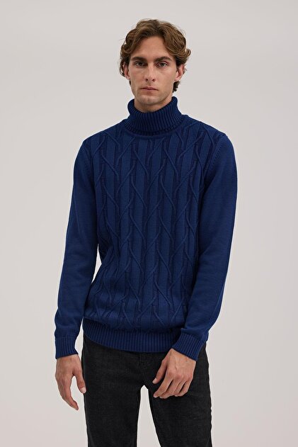 Indigo Slim Fit Patterned Full Turtleneck Knitwear