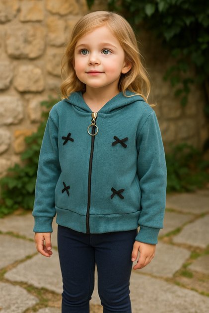 Girl's Hooded Zippered Sweatshirt I Soft Fabric with Bow Detail I School, Nursery I