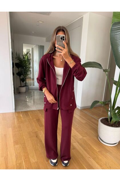 Hooded Tracksuit Set with Snap Buttons on the Sides