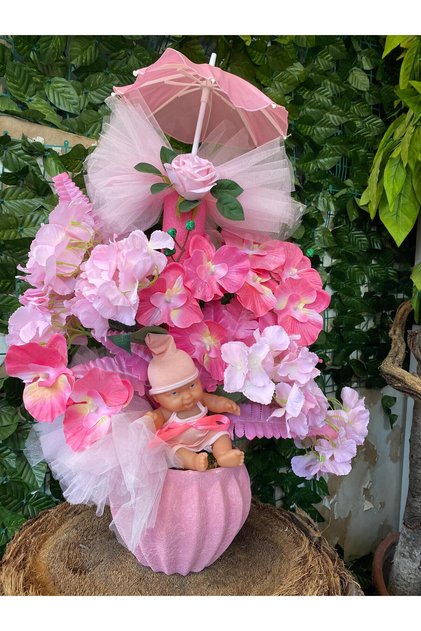 Şemsiyeli Pembe Bebek Temalı Dekoratif Süs