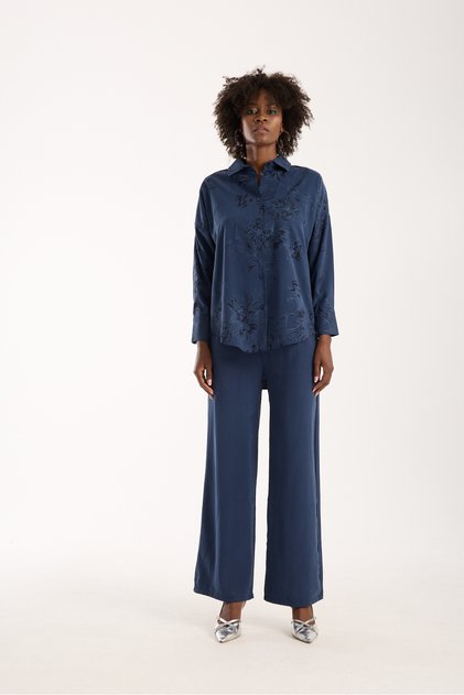 Women's Shirt and Casual Suit - Pants and Shirt Two-Piece Set - Long Shirt Suit