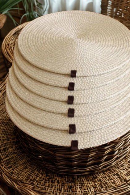 6-Piece Wicker Placemats, Jute American Service Plate Mats - Lux Tableware Presentation Stain Resistant - 6 Jute Placemats