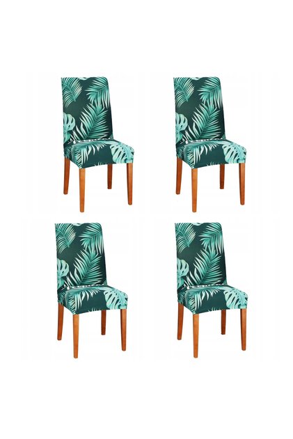 Set de 4 huse de scaun, mărime universală, poliester și spandex, verde cu model floral