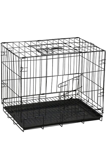 Cușcă pentru animale de companie, 2 uși, pliabilă din metal, M, Negru, 50x42x34 cm