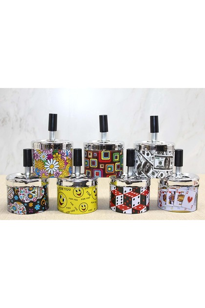 Metal Pressed Ashtray 12X7.5 cm |   Colorful Round Practical Ashtray with Lid