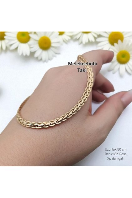 Altın Kaplama Kadın Kolye – 50 cm Özel Desenli Rose Zarif Örgü Model Şık Takı/Melekcehobi Takı