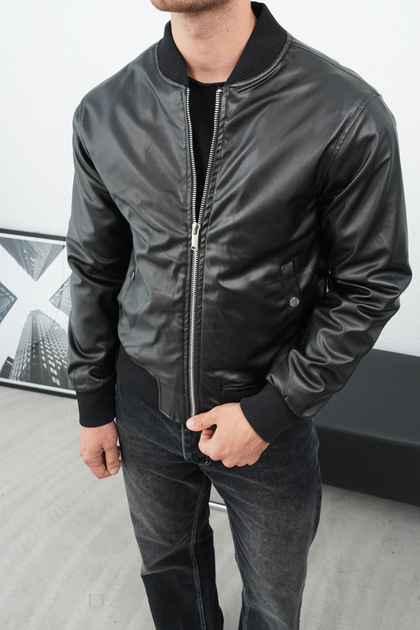 V-Neck Elastic Men's Leather Jacket