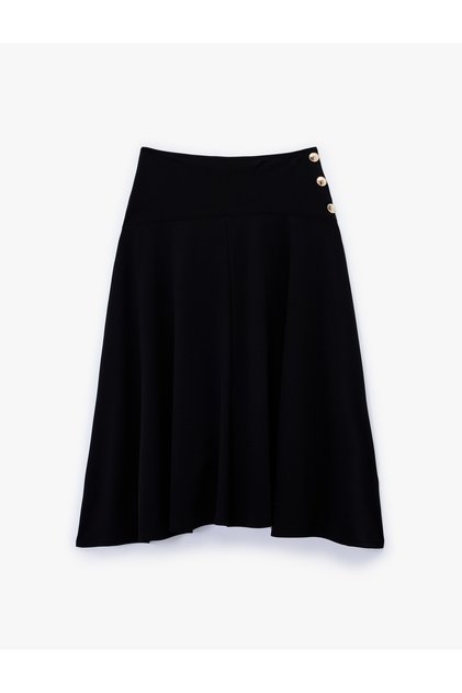 Fusta midi evazată cu accesorii pentru nasturi din metal