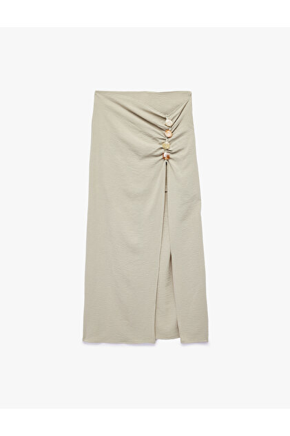 Aerobin Fabric Drape Detailed Stone Embellished Slit Midi Skirt