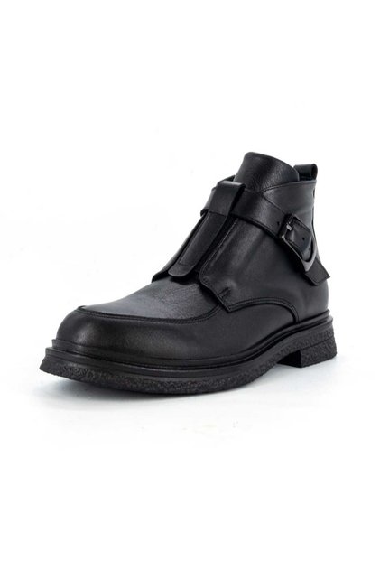 15750 Genuine Leather Buckle Strap Detailed Orthopedic Rubber Sole Low Heel Ankle Boots