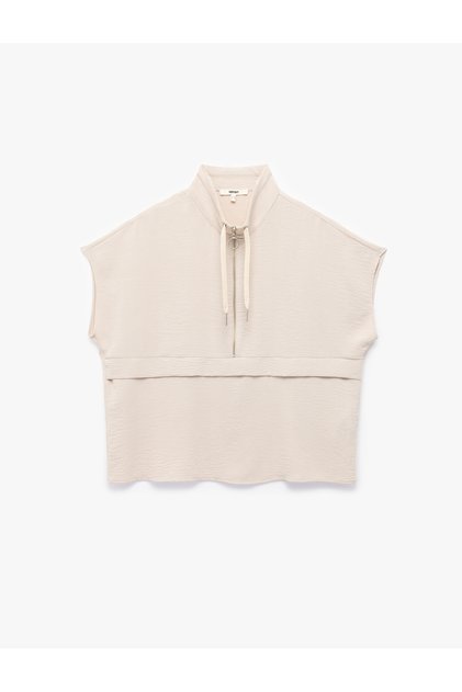 Aerobin Kumaş Yarım Fermuarlı Kolsuz Sweatshirt
