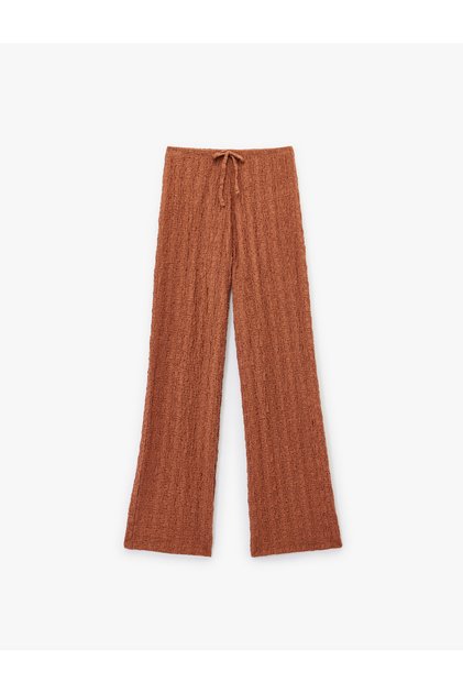 Beli Lace-Up Textured Long Wide Leg Trousers
