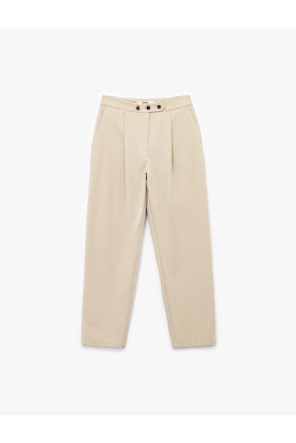 Pocket Pleat Detailed High Waist Carrot Cut Fabric Trousers