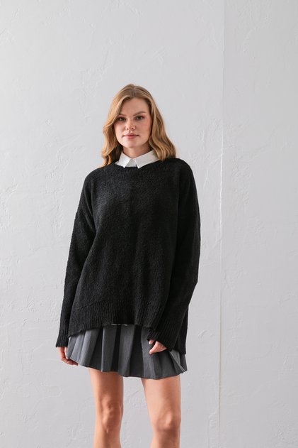 Bisiklet Yaka Oversize Buklet Triko Kazak - Rahat ve Şık | Kaliteli Triko | Trend Kazak, Triko Kazak