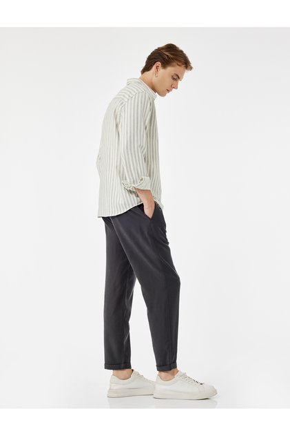 Viscose Pocket Detail Rayon Tapered Fit Waist-Tie Trousers