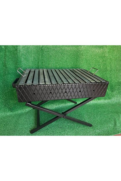 KorQ Barbekü - 50x35 cm mangal, oluklu ızgara, katlanır ayaklı, kalın malzeme