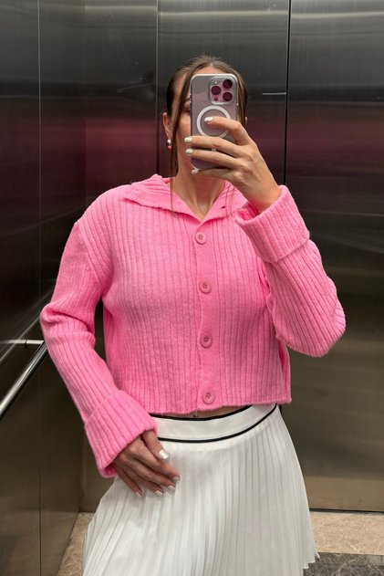 Basic Crop Soft Textured Stand Collar Knitwear Cardigan Aw25Hi0004