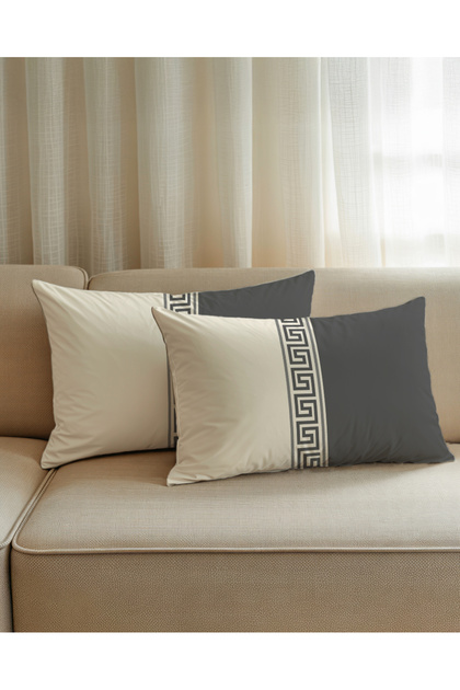 Modern Quadrilateral Patterned Gray Cream Gift Decorative 2-Piece Throw Pillow Cover Set