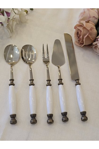 5 Piece Porcelain Serving Spoon Set Antique Titanium