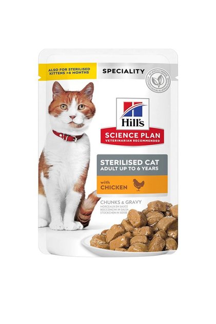 Carton containing 12 sachets of wet chicken food for neutered adult cats - 85g