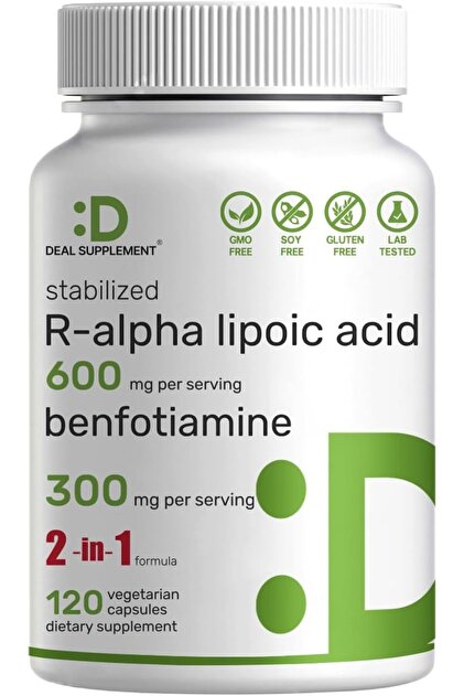 R Alpha Lipoic Acid 600mg with Benfotiamine 300mg Antioxidant 120 Veggie Caps