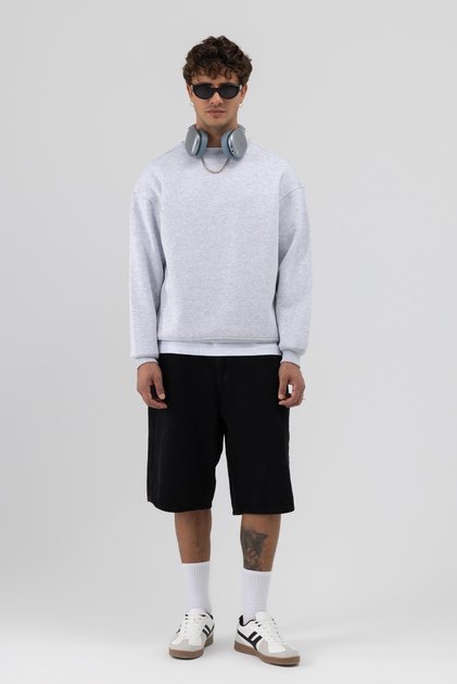 Basic Bisiklet Yaka Oversize Sweatshirt Karmelanj