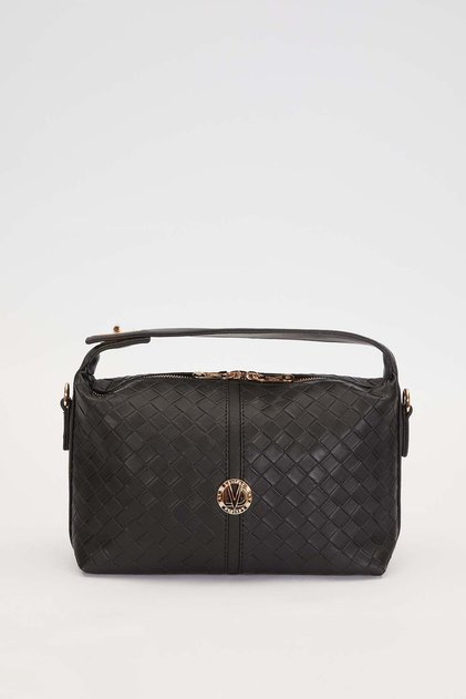 Black Knitted Textured Handbag