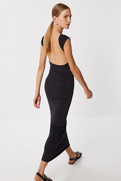 backless wrap dress Wrap Maxi Dress with Open Back - Red