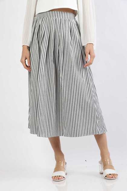 Striped Midi Skirt with Pleats